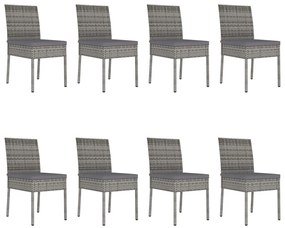 9 pcs conjunto de jantar para jardim vime PE cinzento