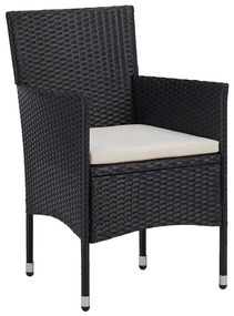 3 pcs conjunto jantar p/ jardim vime PE e madeira maciça preto