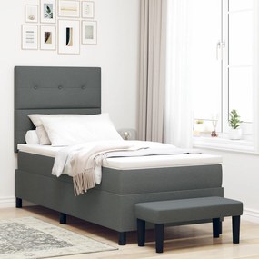 Cama Box Spring com Colchão e Banco Cinza Escuro 80x200 cm Tecido