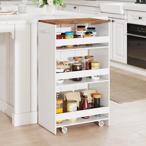 Carrinho Cozinha 47,5 x 30 x 80,5 cm de armazenamento estreito de 4 níveis com rodas e grades branco e castanho