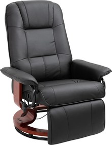 HOMCOM Poltrona Reclinável Poltrona de TV Poltrona de Deitar Couro Sintético Cadeira Giratória 360° Reclinável 145° Preto 78 x 87 x 100 cm | Aosom Portugal