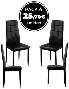Pack 4 Cadeiras Lan Couro Sintético - Preto