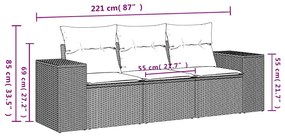 3 pcs conj. sofás jardim c/ almofadões vime PE cinzento-claro