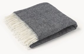 Manta de lã com padrão de espinha de peixe e franjas Tyrol