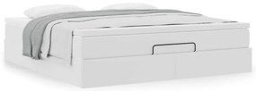 Estrutura de cama otomana com colchão branco couro falso