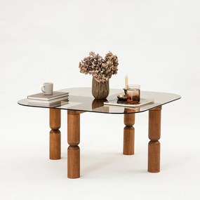 Mesa de Café Kei – Nogueira e Bronze – 80cm x 40cm x 80cm