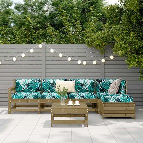 6 pcs conjunto de sofás de jardim madeira de pinho impregnada