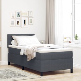 Cama Box Spring com Colchão Cinza Escuro de Solteiro em Tecido de Cord