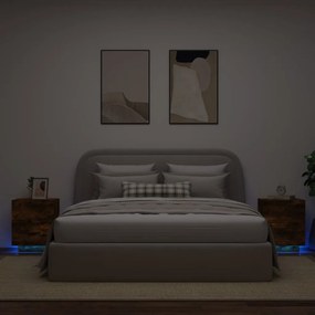 Mesas cabeceira c/ LEDs 2 pcs derivados madeira carvalho fumado