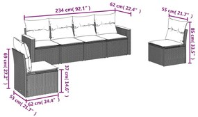 6 pcs conjunto sofás de jardim c/ almofadões vime PE preto