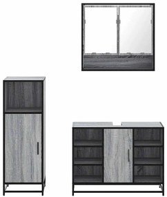 3 pcs Conjunto móveis casa de banho madeira proc. cinza sonoma