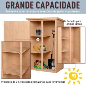 Armário de jardim em madeira Gabinete de ferramentas ao ar livre com 2 prateleiras e telhado asfáltico 75x56x115 cm