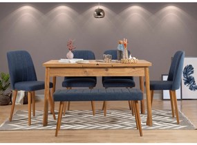 Conjunto de Mesa de Jantar Extensível Santiago – Carvalho e Azul Escur