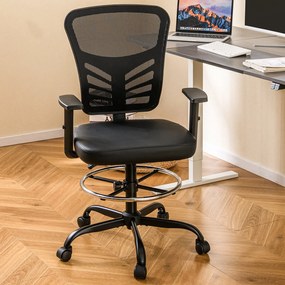 Cadeira de escritorio ergonómica Altura do assento 54-75 cm giratória alta com apoios de braços rebatíveis Preto