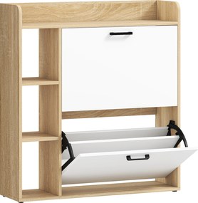 HOMCOM Sapateira Estreita com 3 Prateleiras Laterais e Prateleiras Ajustáveis para 15 Pares de Sapatos 83x24x90,5 cm Madeira e Branco | Aosom Portugal