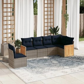 vidaXL 6 pcs conjunto sofás p/ jardim c/ almofadões vime PE cinzento