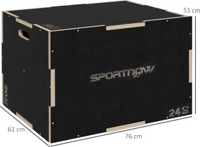 Caixa Pliométrica com 3 Alturas Diferentes para Treino de Força em Casa Ginásio CrossFit Carga 120 kg 76x61x51 cm Preto