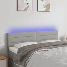 3121750 vidaXL Cabeceira de cama c/ luzes LED tecido 144x5x78/88cm cinza-claro
