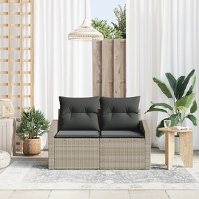 Sofá de Jardim 2 Lugares com Almofadas Cinza em Rattan Sintético