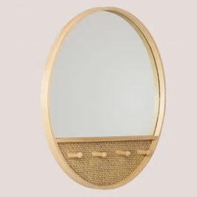 Espelho de Parede Redondo com Cabide em Madeira Tinka Madeira Natural - Sklum