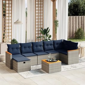 vidaXL 8 pcs conjunto sofás p/ jardim c/ almofadões vime PE cinzento