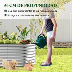 Floreira elevada de metal para jardim 165 x 80 x 60 cm com base aberta, placas metálicas pulverizadas, caixa de  exterior para vegetais, prateada