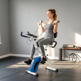 Bicicleta estática dobrável, bicicleta de fitness 3 em 1, silenciosa, conectada ao Kinomap via Bluetooth e ao Zwift, 105 x 53,5 x 109 cm, azul