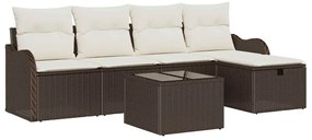 Conjunto de Sofá de Jardim 6 Peças com Almofadas Castanho em Rattan