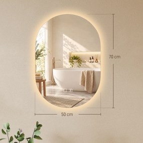 Espelho de Casa de Banho LED com Bluetooth 50x70 cm Espelho de Parede Antiembaciamento 3 Cores Reguláveis com Memória