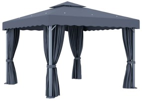 Gazebo com cortinas e cordões de luzes LED 3x3 m antracite