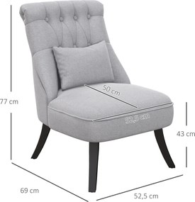 Poltrona de Sala de Estar Moderna Estofado em Linho com Almofada e Estrutura de Madeira 52,5x69x77 cm Cinza