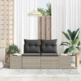 vidaXL Sofá de Jardim 2 Lugares com Almofadas Cinza Rattan Poliéster