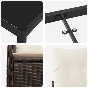 Conjunto de Jantar de Jardim 3 Peças com Almofadas Castanho Rattan Sin