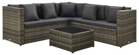 vidaXL 4 pcs conjunto lounge de jardim c/ almofadões vime PE cinzento