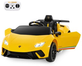 Carro Elétrico Lamborghini Licenciado para Crianças 12V com Controlo Remoto Luzes LED Música Buzina Arranque Suave Amarelo