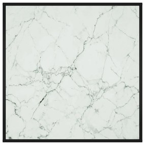 Mesa de centro 90x90x50 cm preto com vidro marmorizado branco