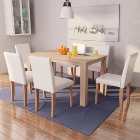 vidaXL Mesa e cadeiras de jantar 7 pcs couro artificial carvalho creme