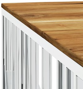 Mesa de centro aço inoxidável/madeira de acácia maciça prateado