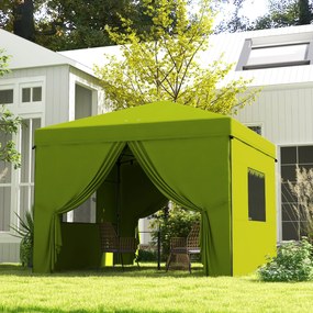 Tenda Dobrável 3x3 m Tenda de Jardim com 4 Paredes Laterais 2 Janelas de Malha Altura Ajustável Impermeável e Anti-UV Verde