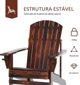 Cadeira Adirondack de Madeira Cadeira de Jardim com Apoio para os Braços Encosto Alto para Terraço Balcão Exterior 72,5x97x96cm Marrom