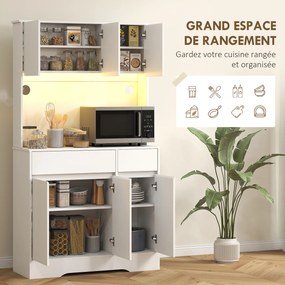 Armário de cozinha 100 x 38 x 180 cm com iluminação LED RGB, bancada, 6 portas, 2 gavetas, branco