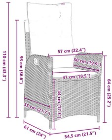 Conjunto de jantar para jardim com 3 peças e almofadas em bege, feito