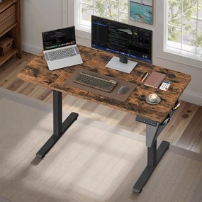 Secretária elétrica com altura ajustável 60 x 120 x (72-120) cm Castanho vintage-Preto