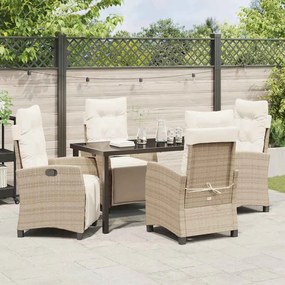 Conjunto de jantar de jardim de 5 peças, bege em rattan poliéster.