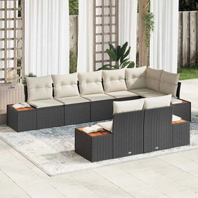 vidaXL Conjunto de Sofás de Jardim com 8 Peças e Almofadas - Rattan Preto & Acácia