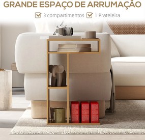 Mesa Auxiliar em Forma de C Mesa Auxiliar para Sofá com Rodas Comparti