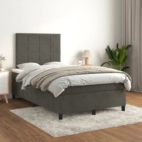 Cama boxspring com colchão 120x190 cm veludo cinzento-escuro