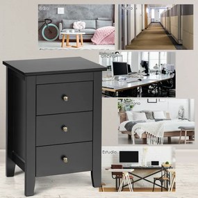 2 mesas de cabeceira com 3 gavetas com estrutura robusta para sala e quarto 46 x 37 x 65 cm preto