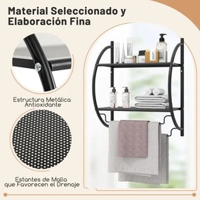 Toalheiro de parede 45 x 26 x 55 cm (C x L x A) com barra e 2 prateleiras para Casa de Banho Preto