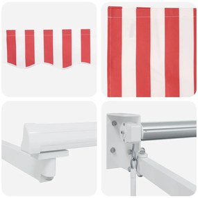 Toldo Retrátil Manual Listrado Vermelho e Branco 300 x 250 cm